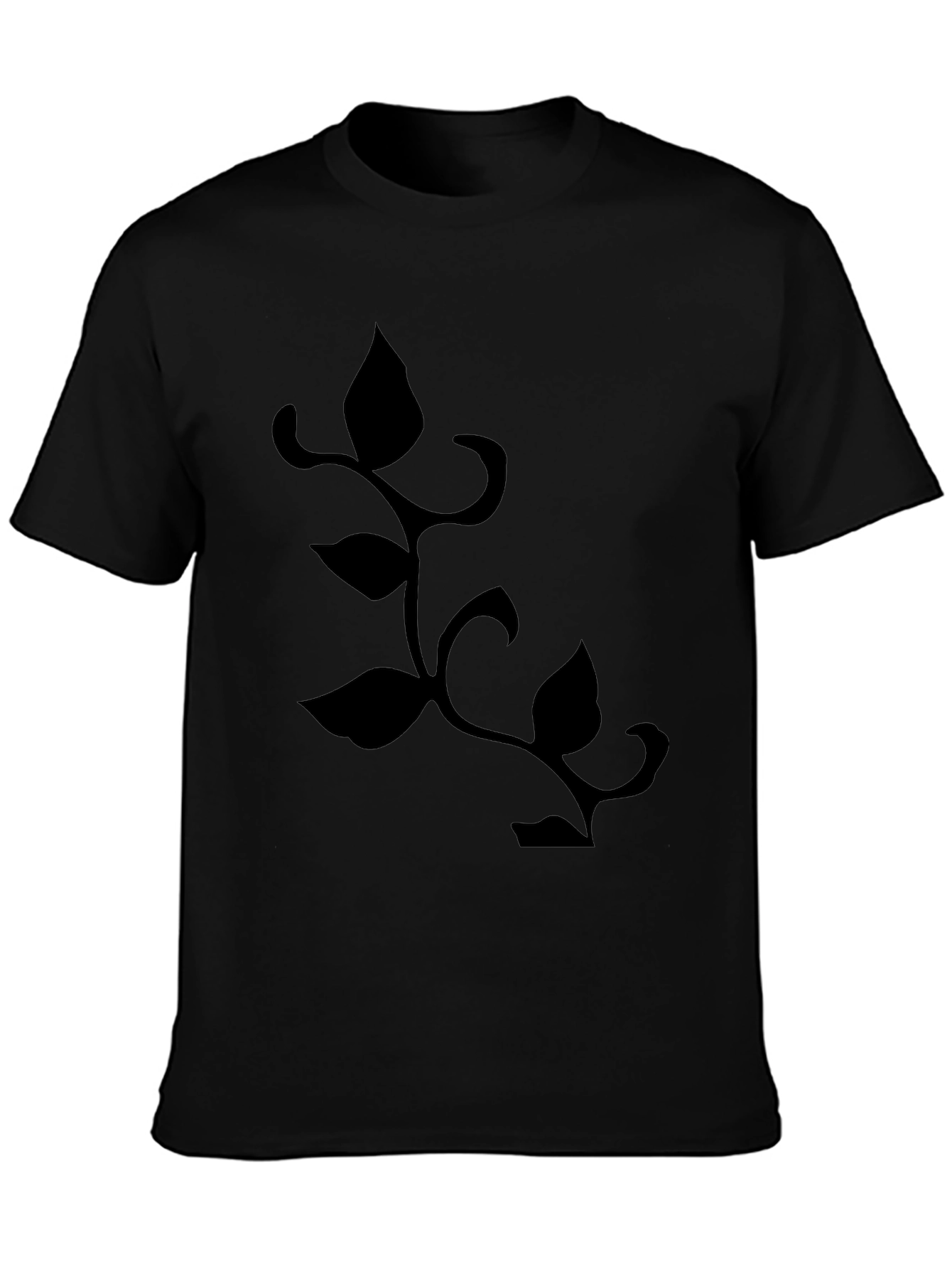 Mens Black T-Shirt with Botanical Leaf Vine Design