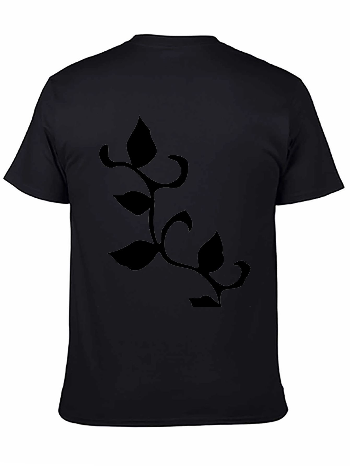 Mens Black T-Shirt with Botanical Leaf Vine Design