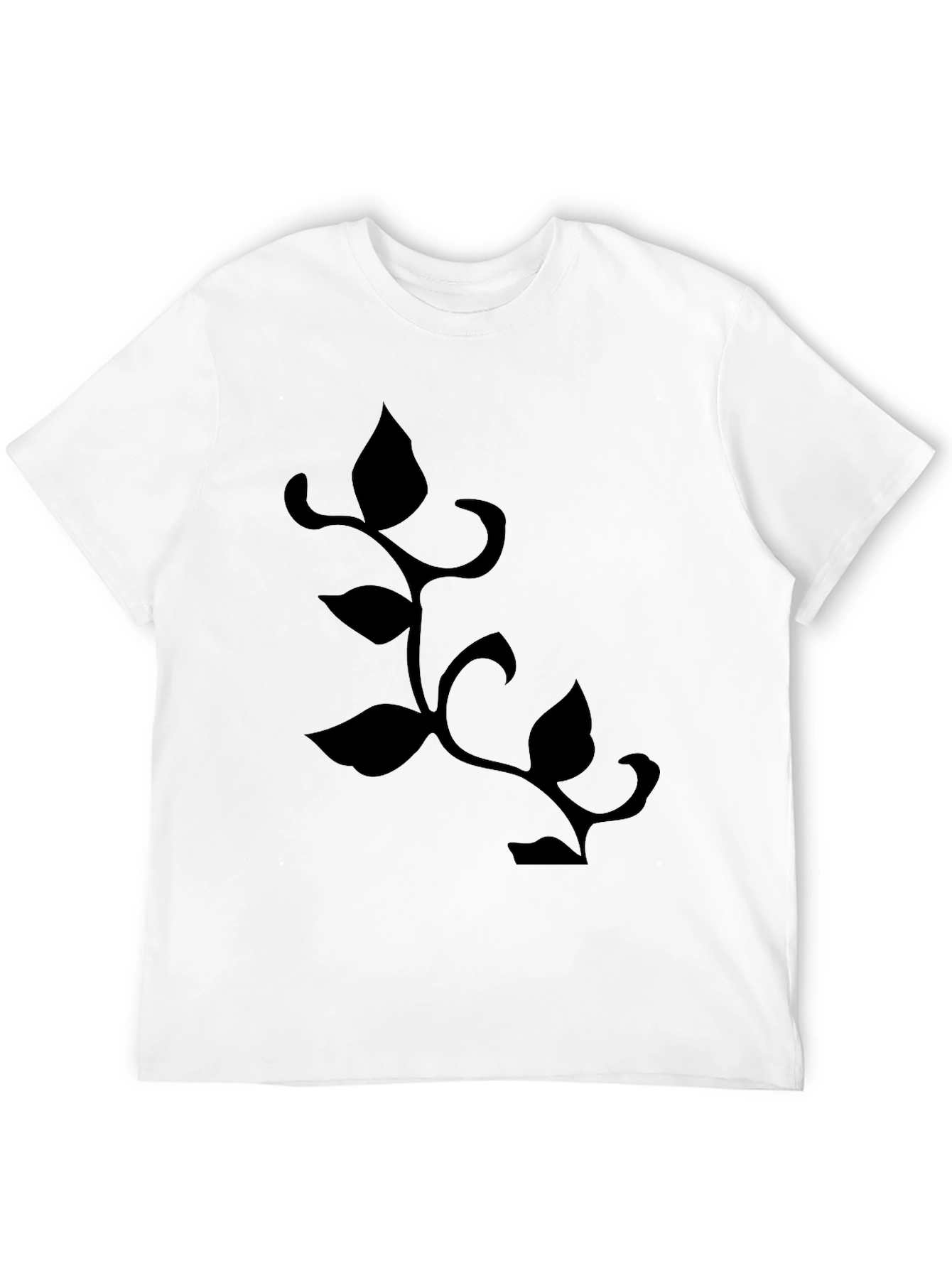 Mens Black T-Shirt with Botanical Leaf Vine Design