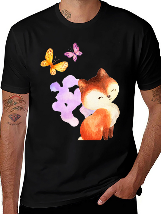 Cute Fox & Butterfly Graphic Tee - Stylish Comfort