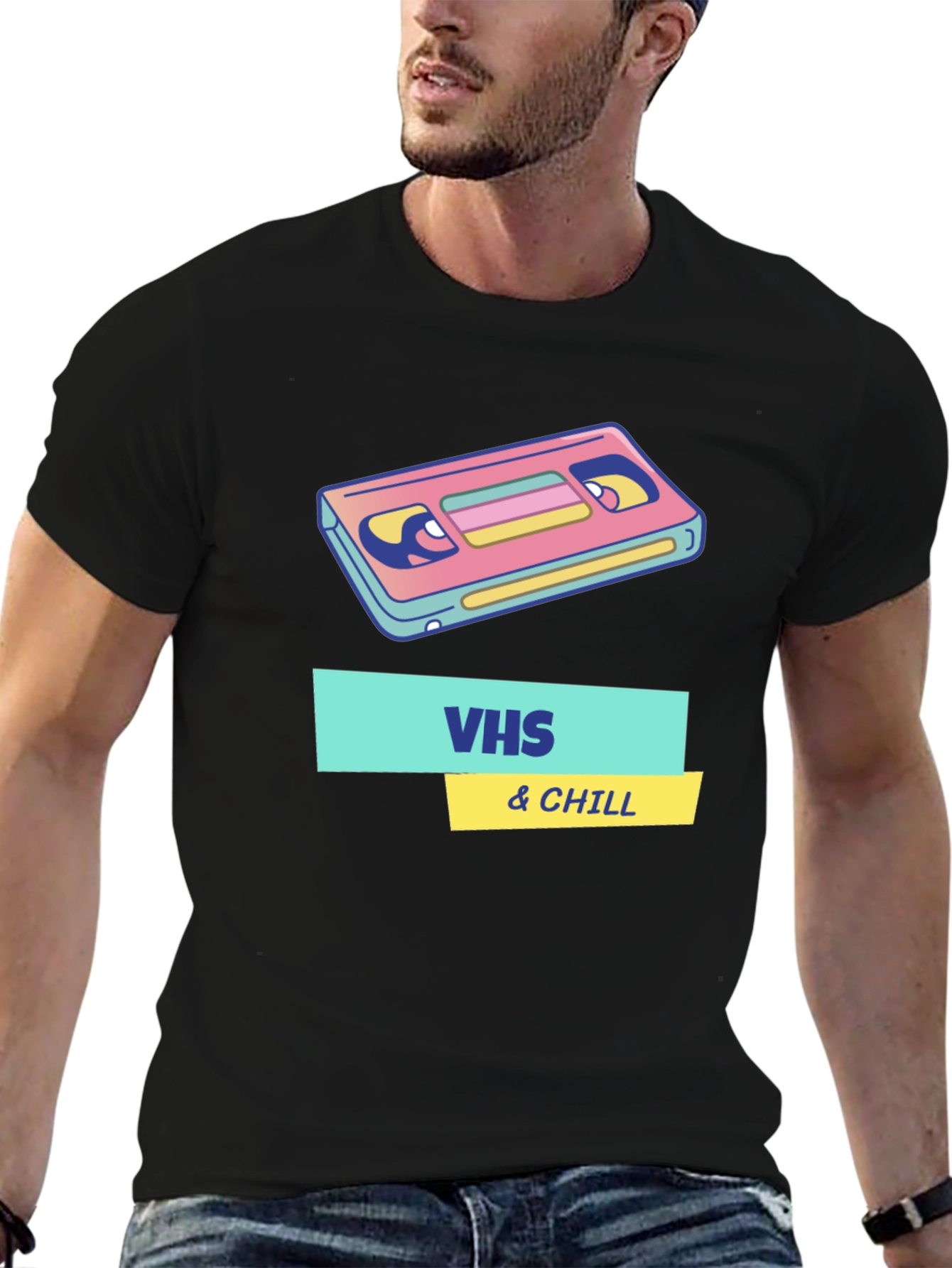 Retro VHS & Chill Graphic T-Shirt - Black
