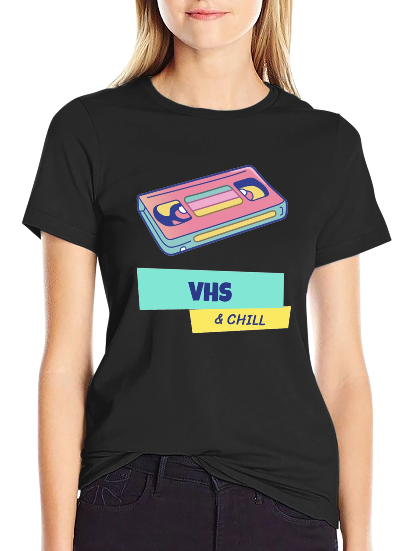 Retro VHS & Chill Graphic T-Shirt - Black