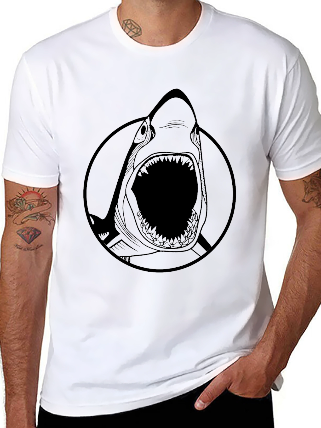 Mens Shark Graphic Print Black T-Shirt