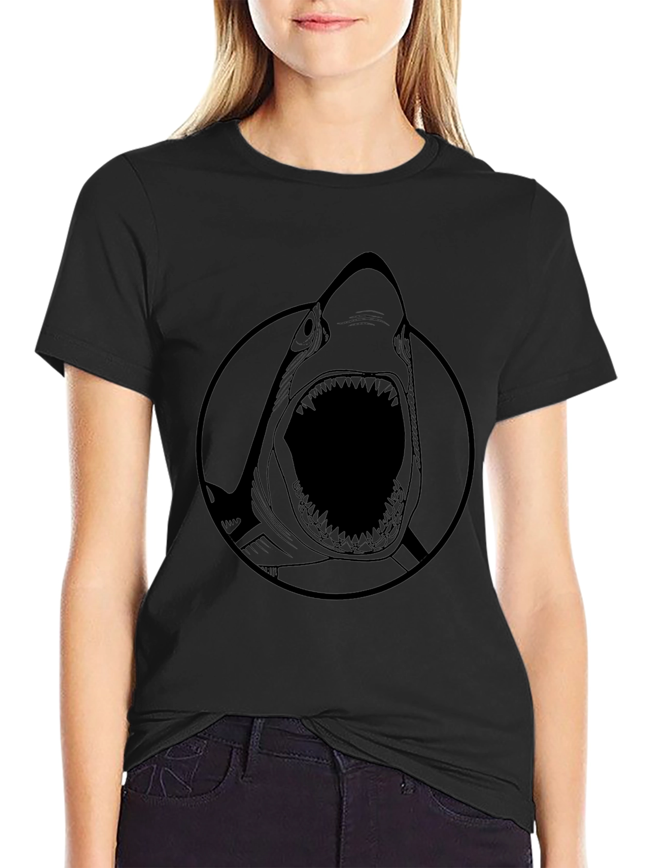 Mens Shark Graphic Print Black T-Shirt