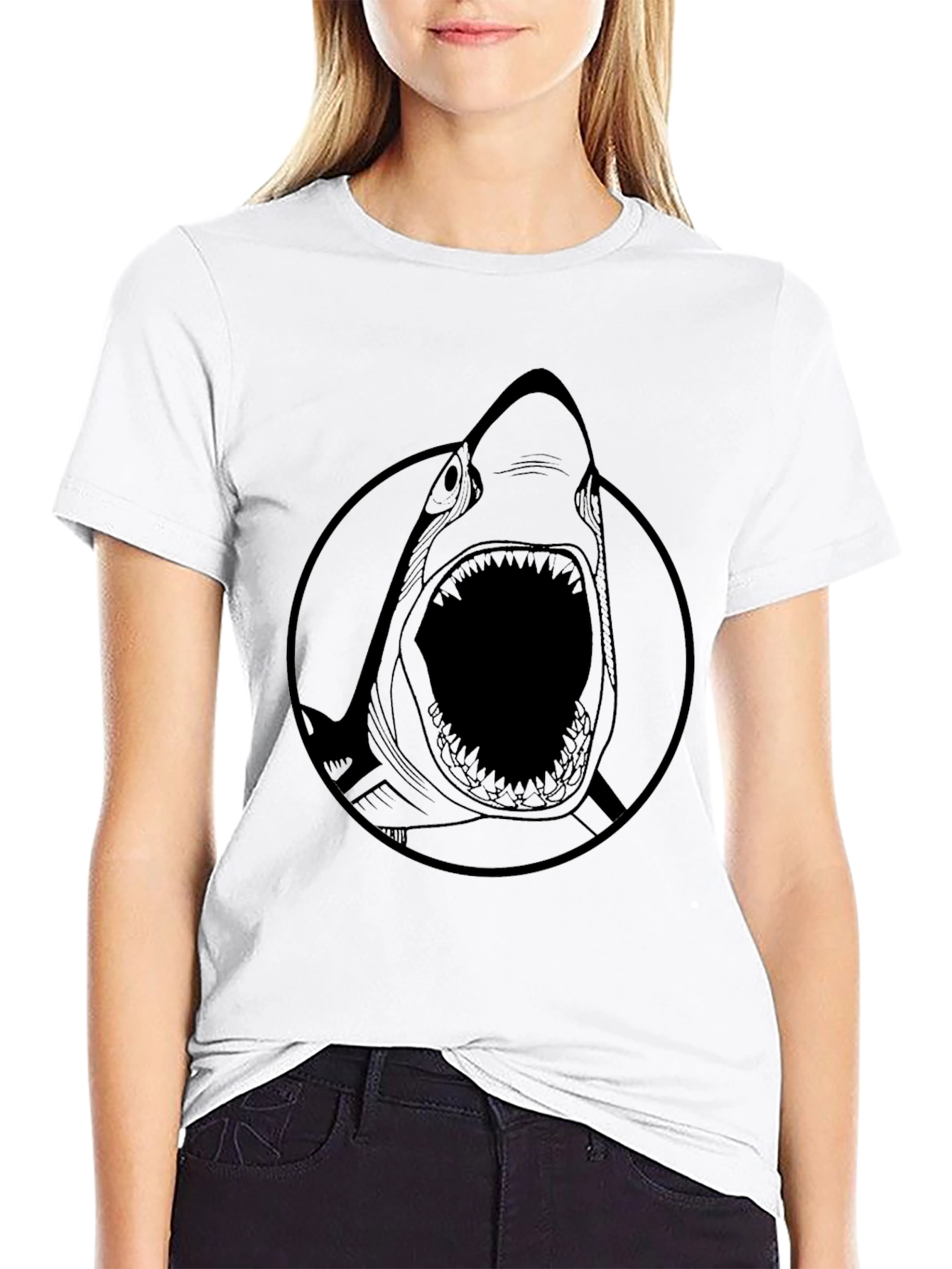 Mens Shark Graphic Print Black T-Shirt