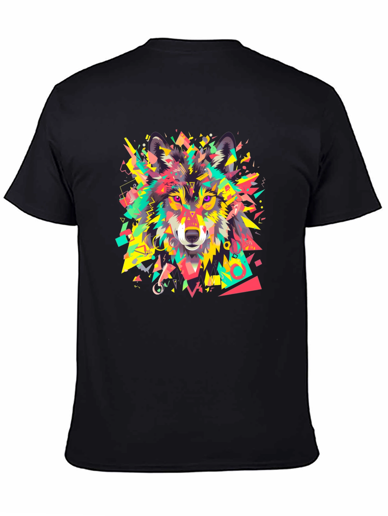 Geometric Wolf Graphic Black T-Shirt
