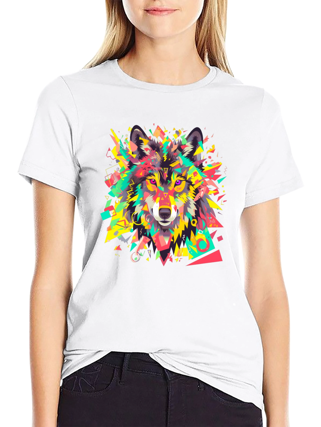 Geometric Wolf Graphic Black T-Shirt