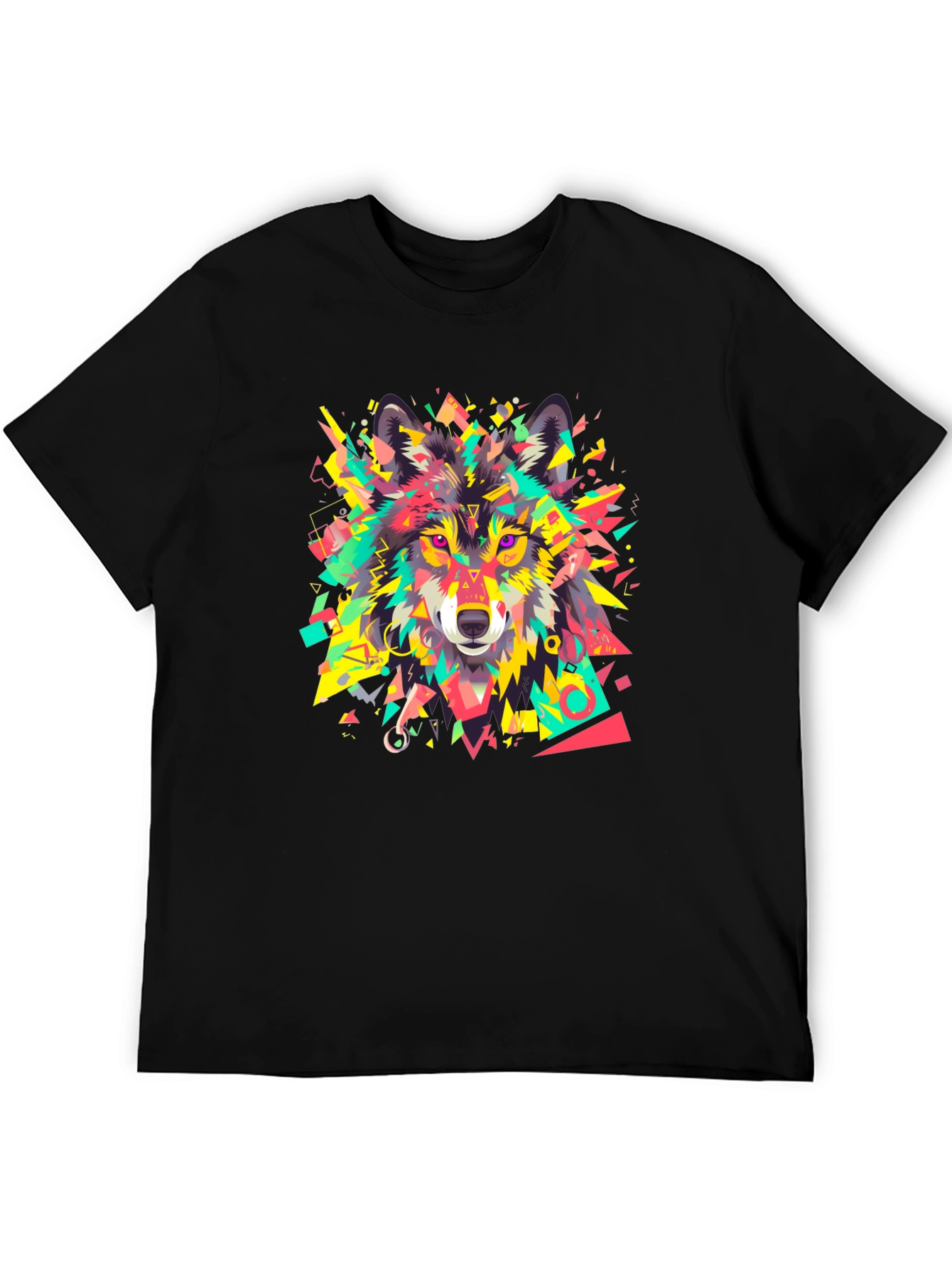 Geometric Wolf Graphic Black T-Shirt