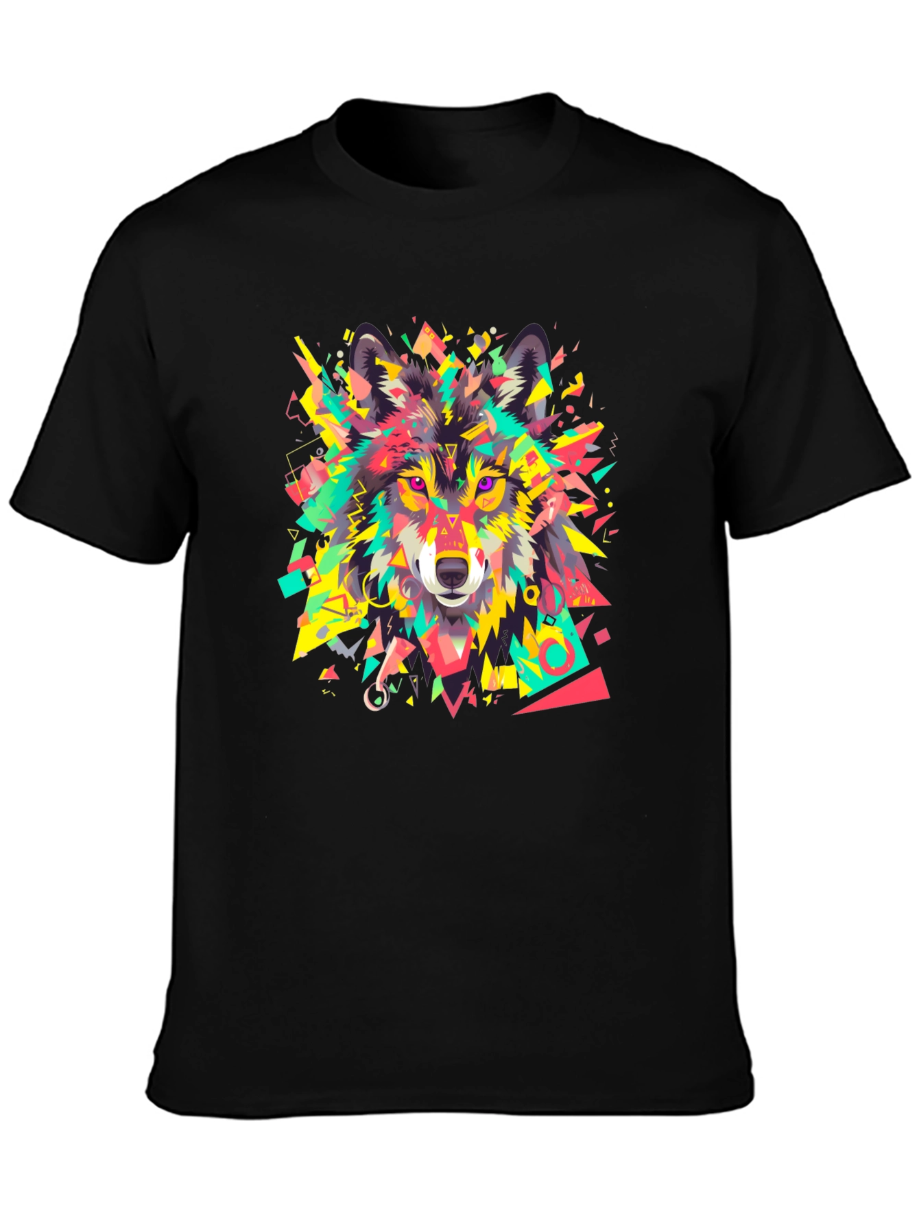 Geometric Wolf Graphic Black T-Shirt