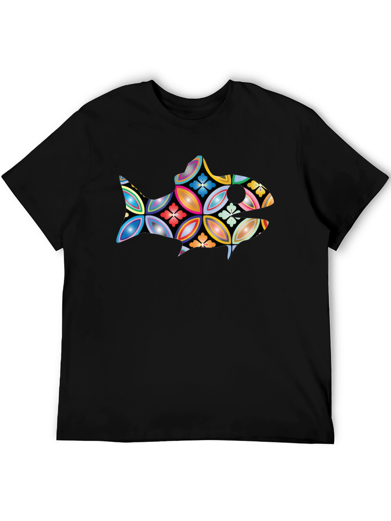 Abstract Fish Graphic Black T-Shirt