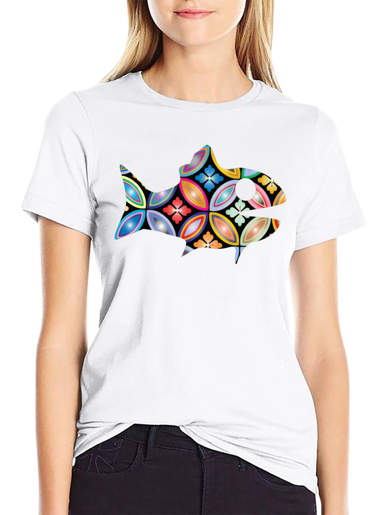 Abstract Fish Graphic Black T-Shirt