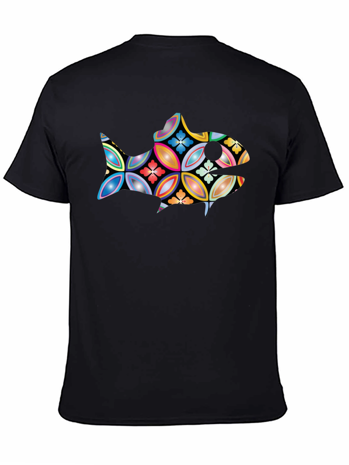 Abstract Fish Graphic Black T-Shirt