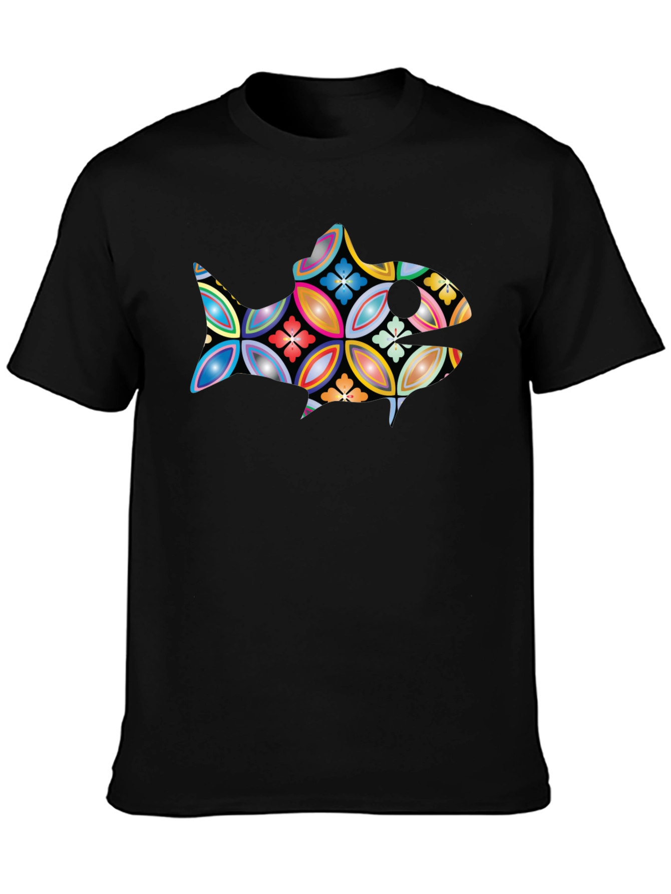 Abstract Fish Graphic Black T-Shirt