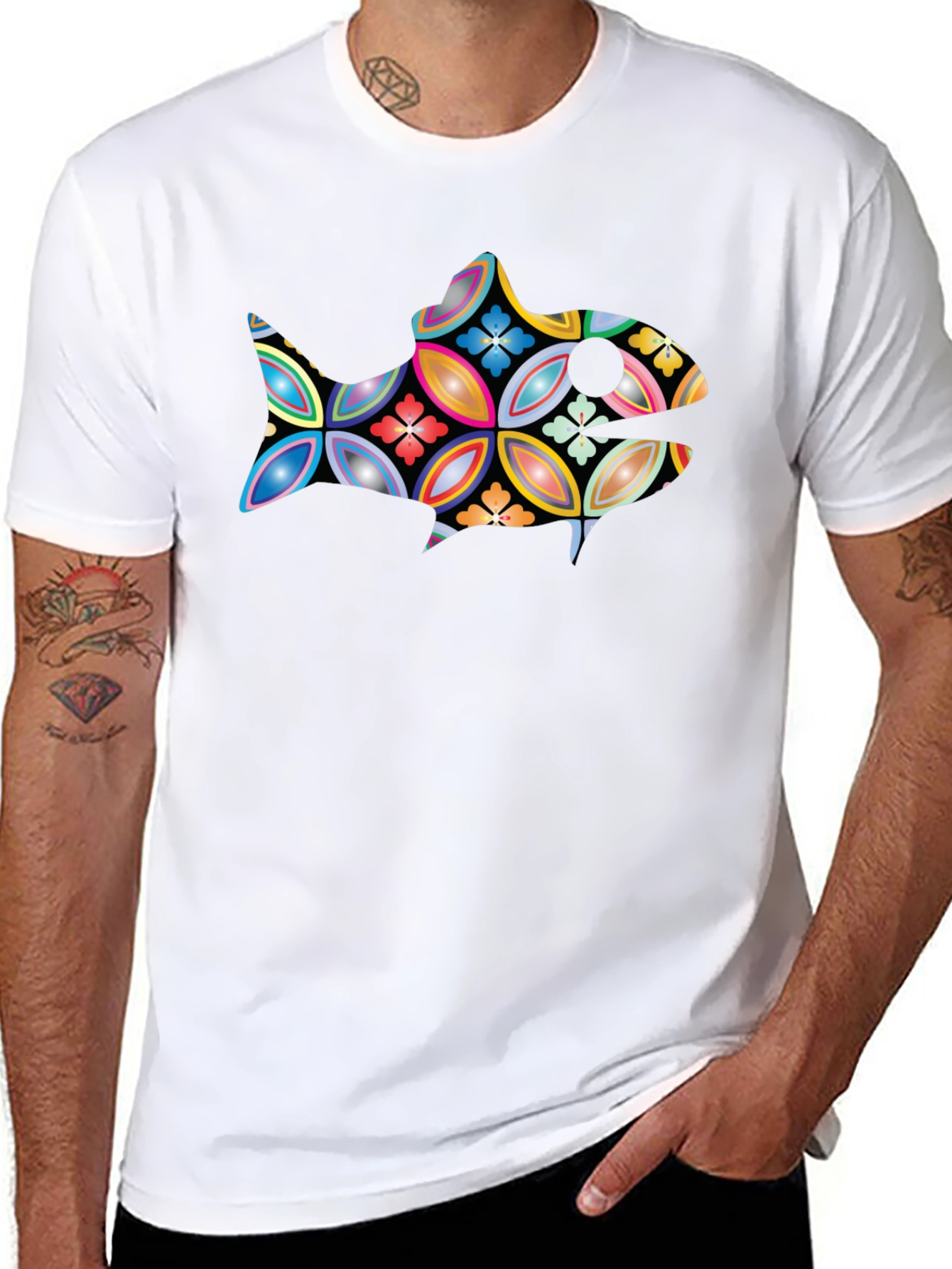 Abstract Fish Graphic Black T-Shirt