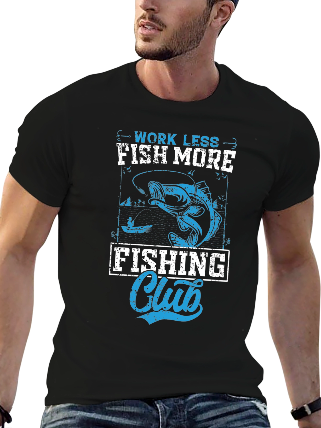 Work Less Fish More Fishing Club T-Shirt