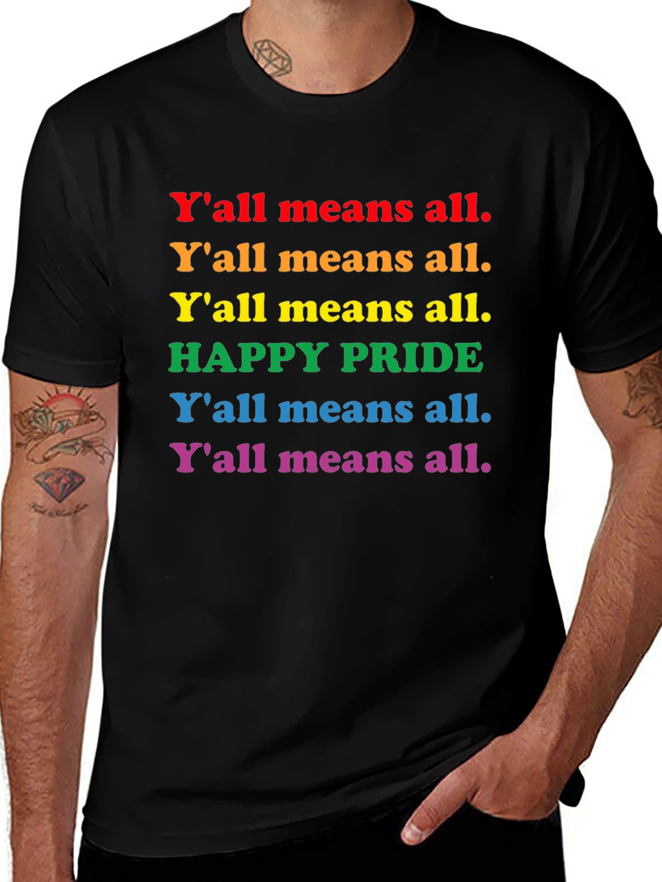 Pride T-Shirt - Yall Means All - Rainbow Text