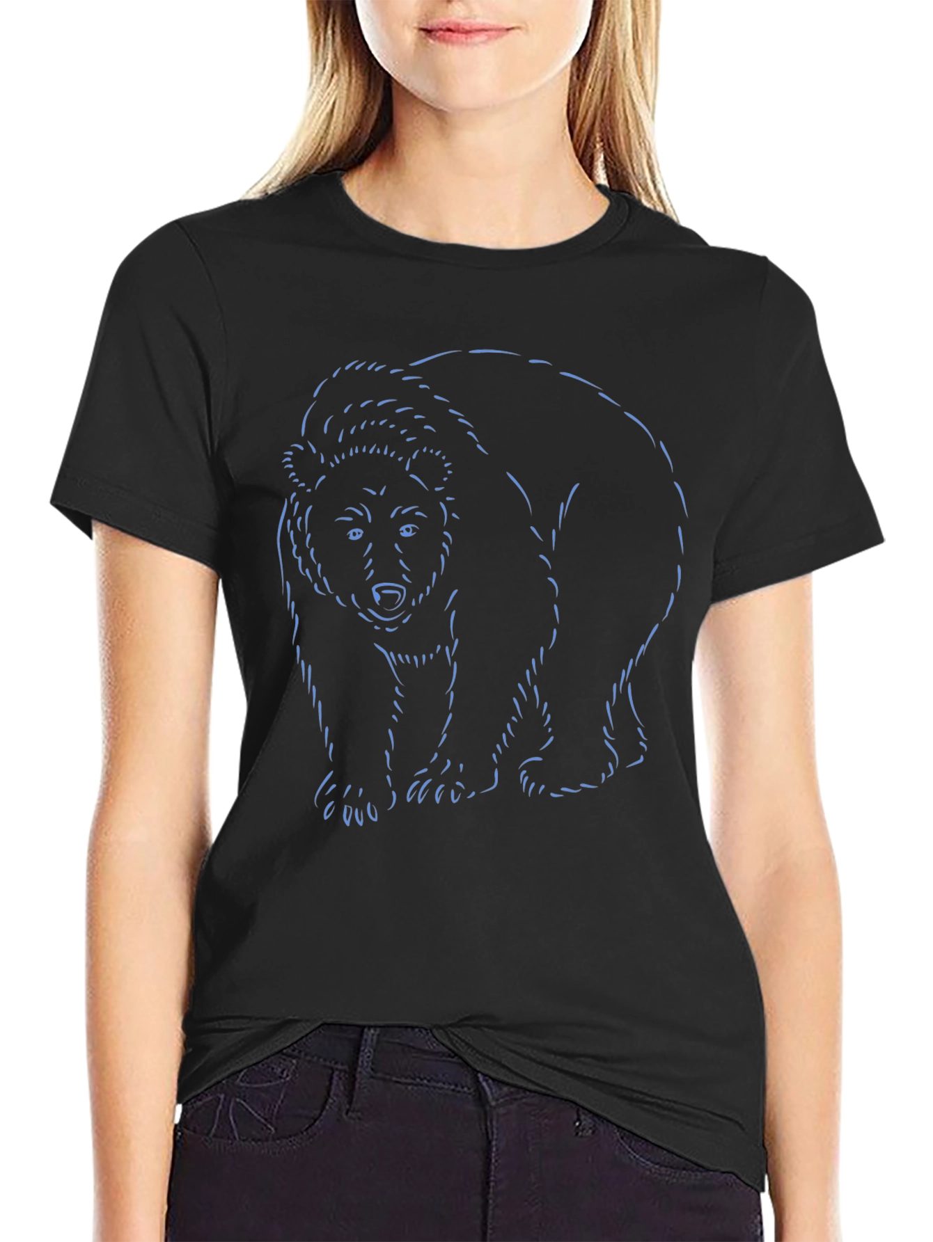 Bear Outline Graphic Black T-Shirt