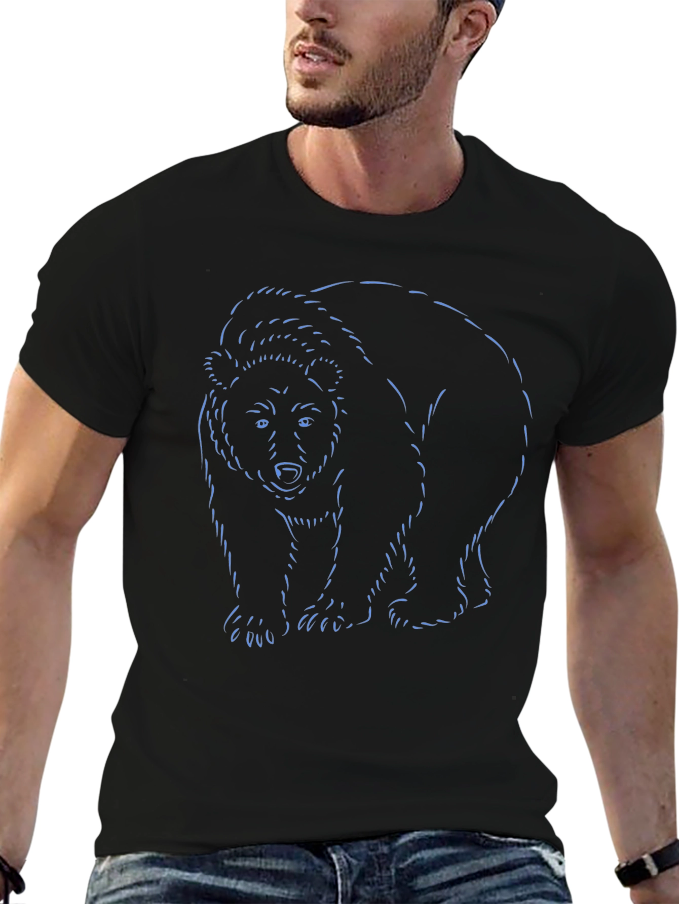 Bear Outline Graphic Black T-Shirt