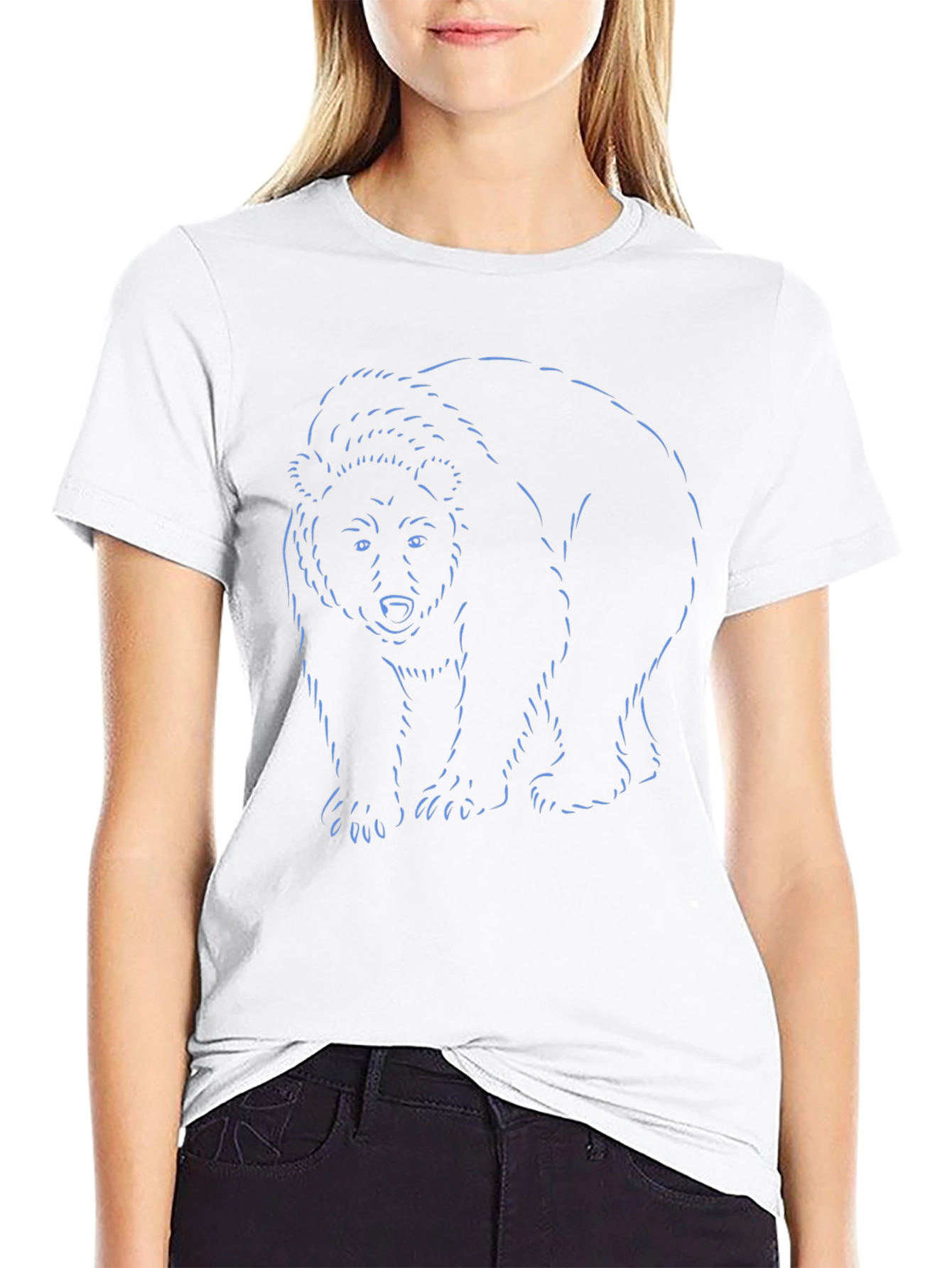 Bear Outline Graphic Black T-Shirt