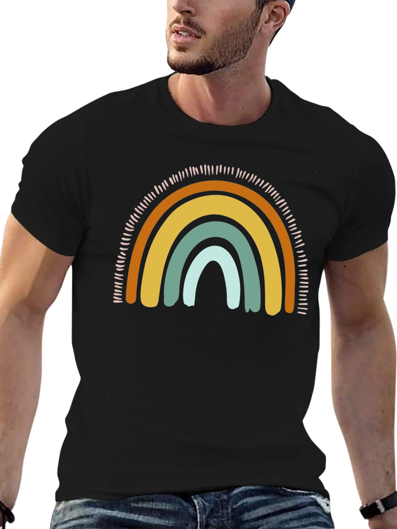 Retro Rainbow Graphic Tee - Unisex Black T-Shirt