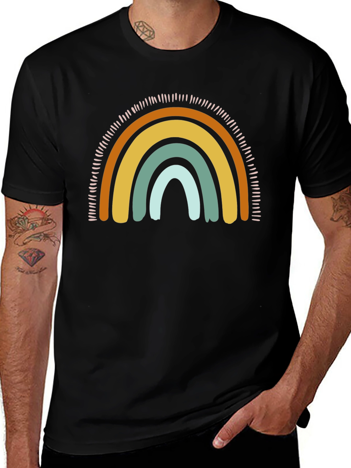 Retro Rainbow Graphic Tee - Unisex Black T-Shirt