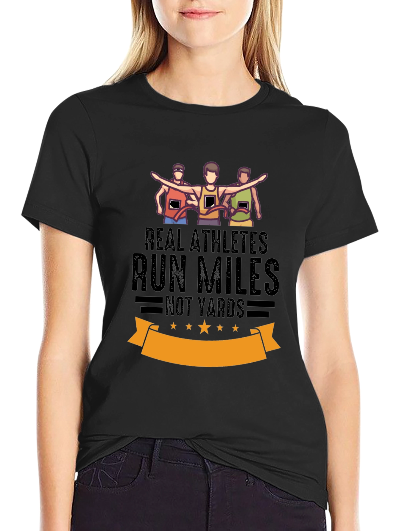 Real Athletes Run Miles Black T-Shirt