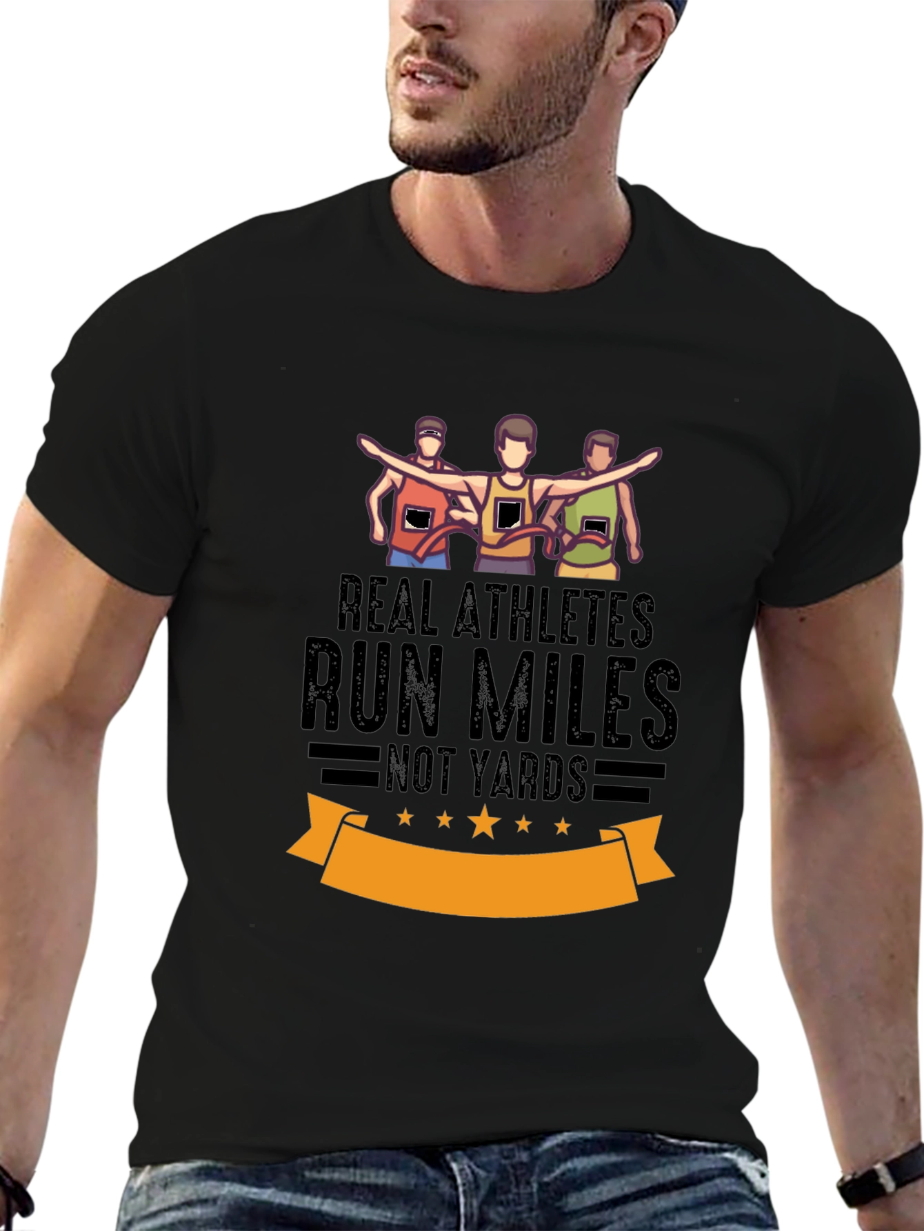 Real Athletes Run Miles Black T-Shirt