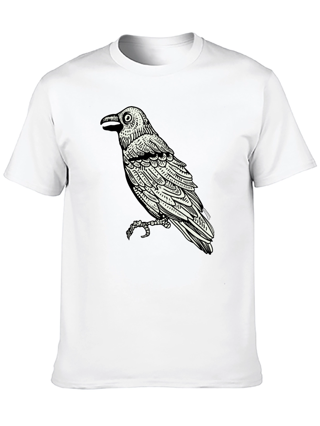 Raven Graphic Tee - Black Cotton Bird Print Shirt