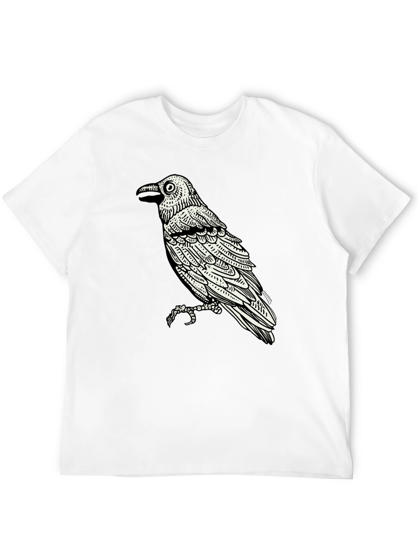 Raven Graphic Tee - Black Cotton Bird Print Shirt