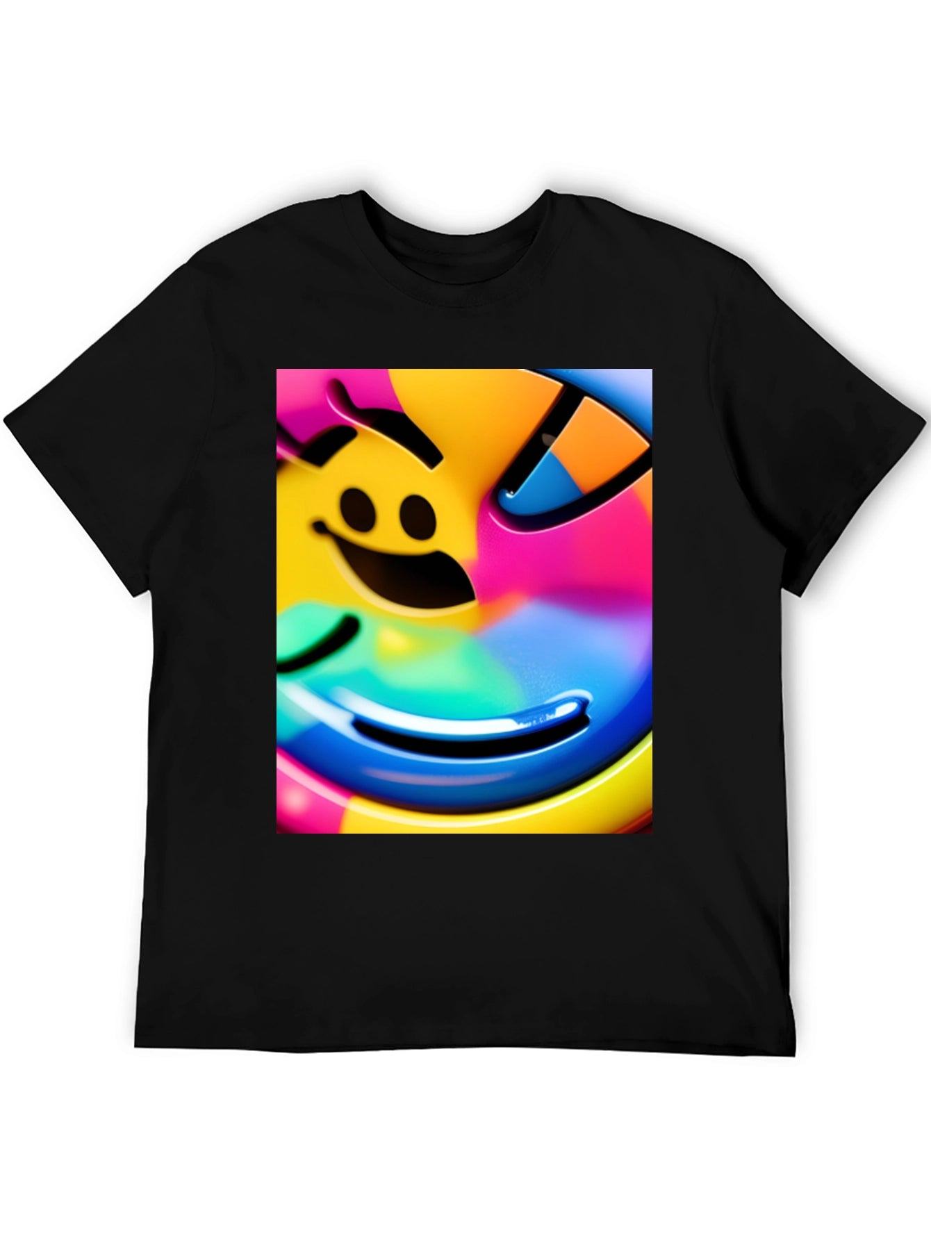 Vivid Smiley Face Graphic Tee - Black
