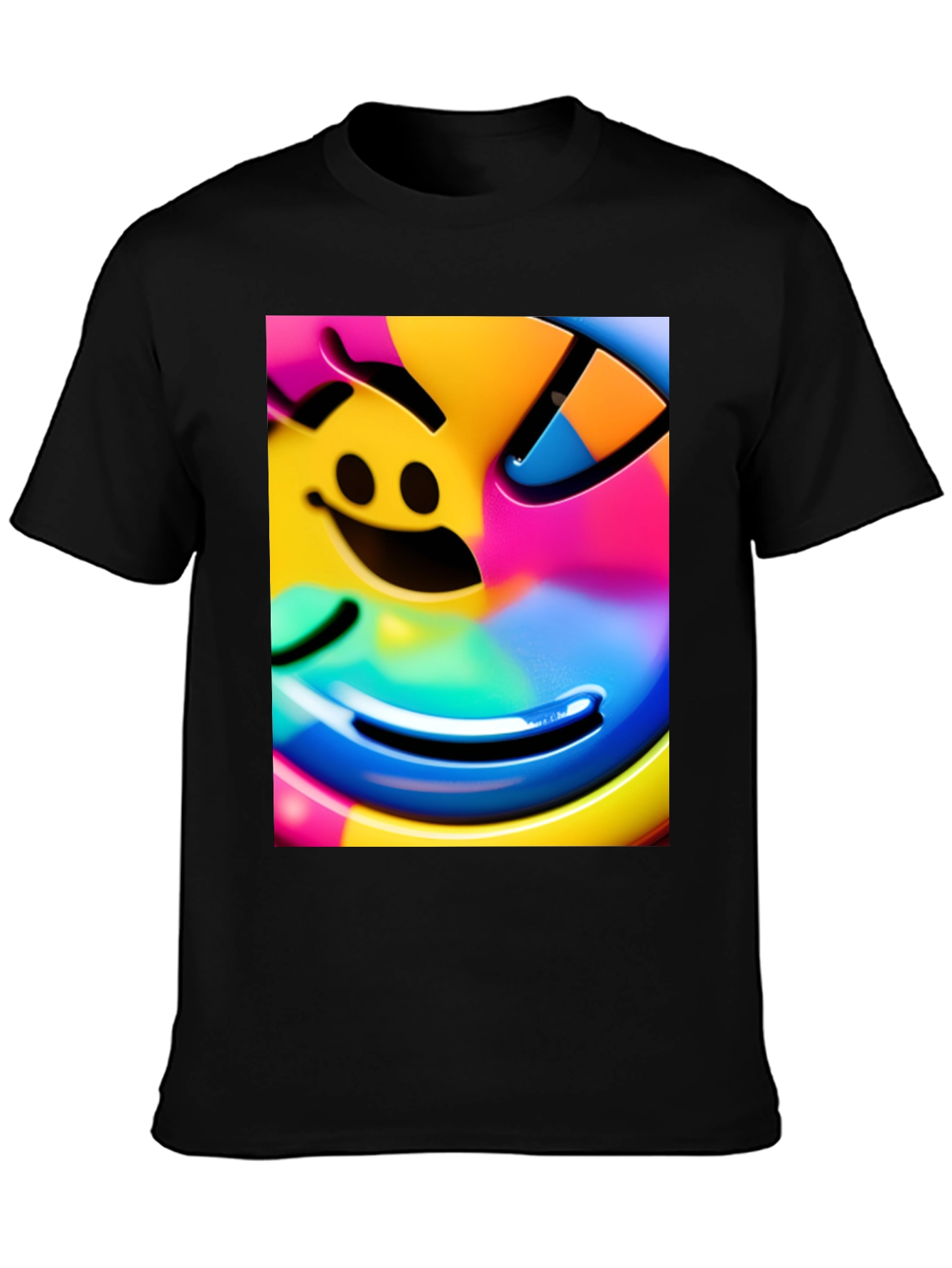 Vivid Smiley Face Graphic Tee - Black
