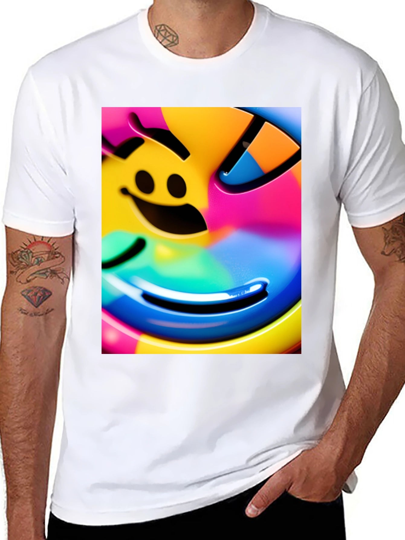 Vivid Smiley Face Graphic Tee - Black