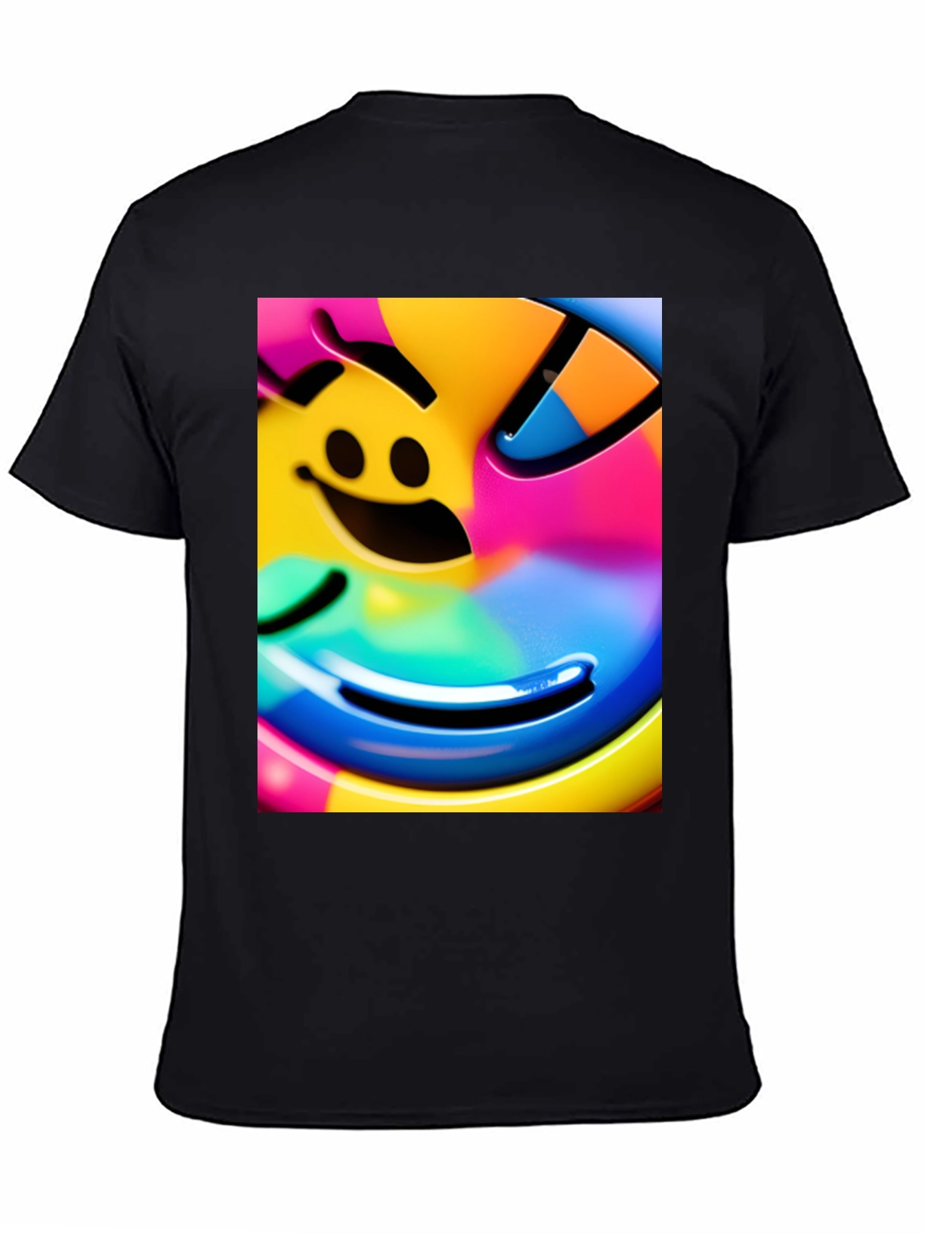 Vivid Smiley Face Graphic Tee - Black