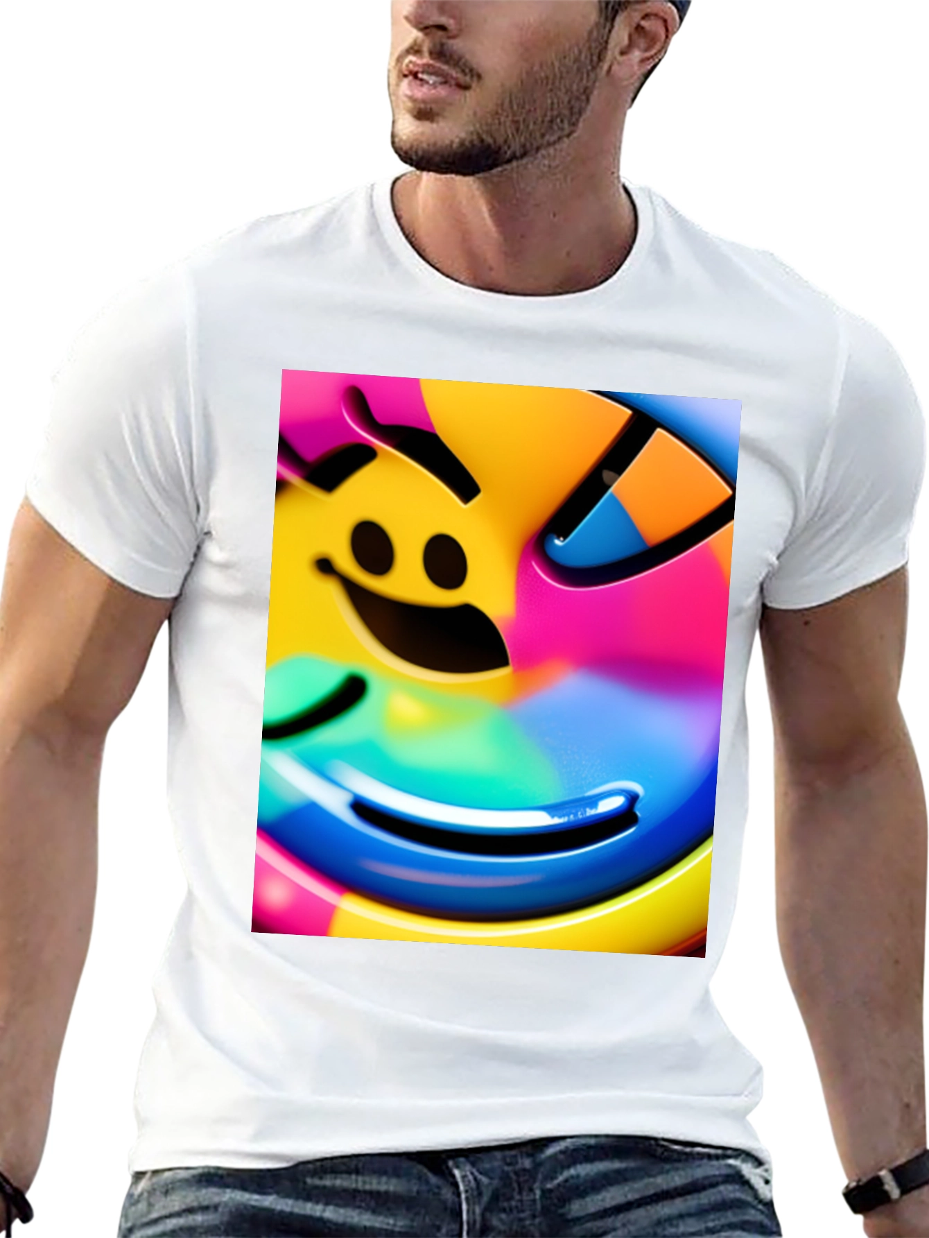Vivid Smiley Face Graphic Tee - Black