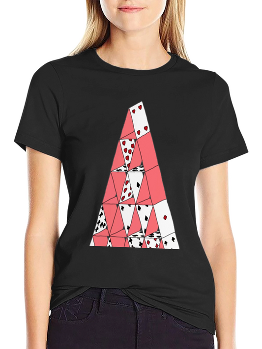 Card House Tee - Graphic Print Black T-Shirt