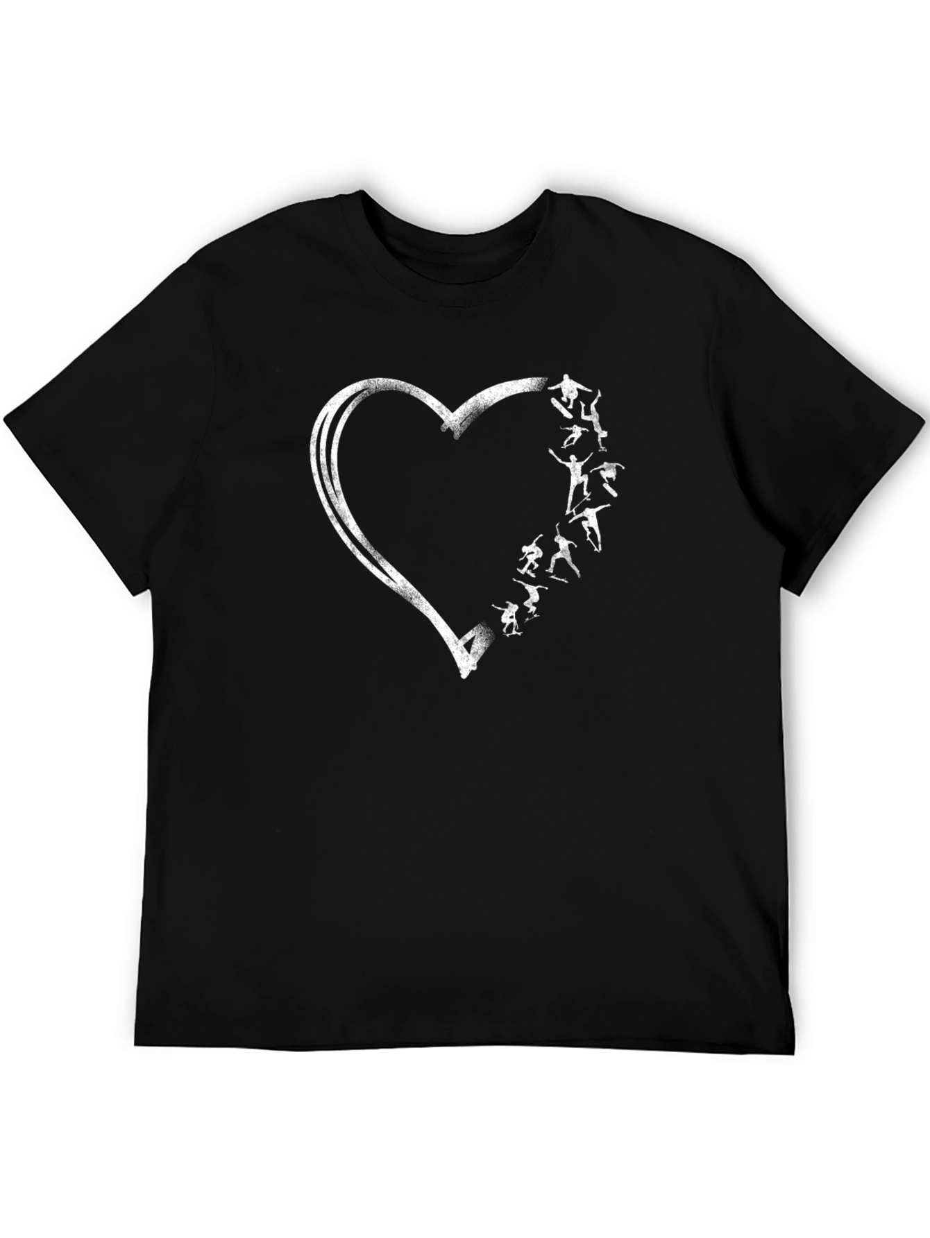 Skateboarder Heart Graphic Tee - Black Cotton Casual T-Shirt