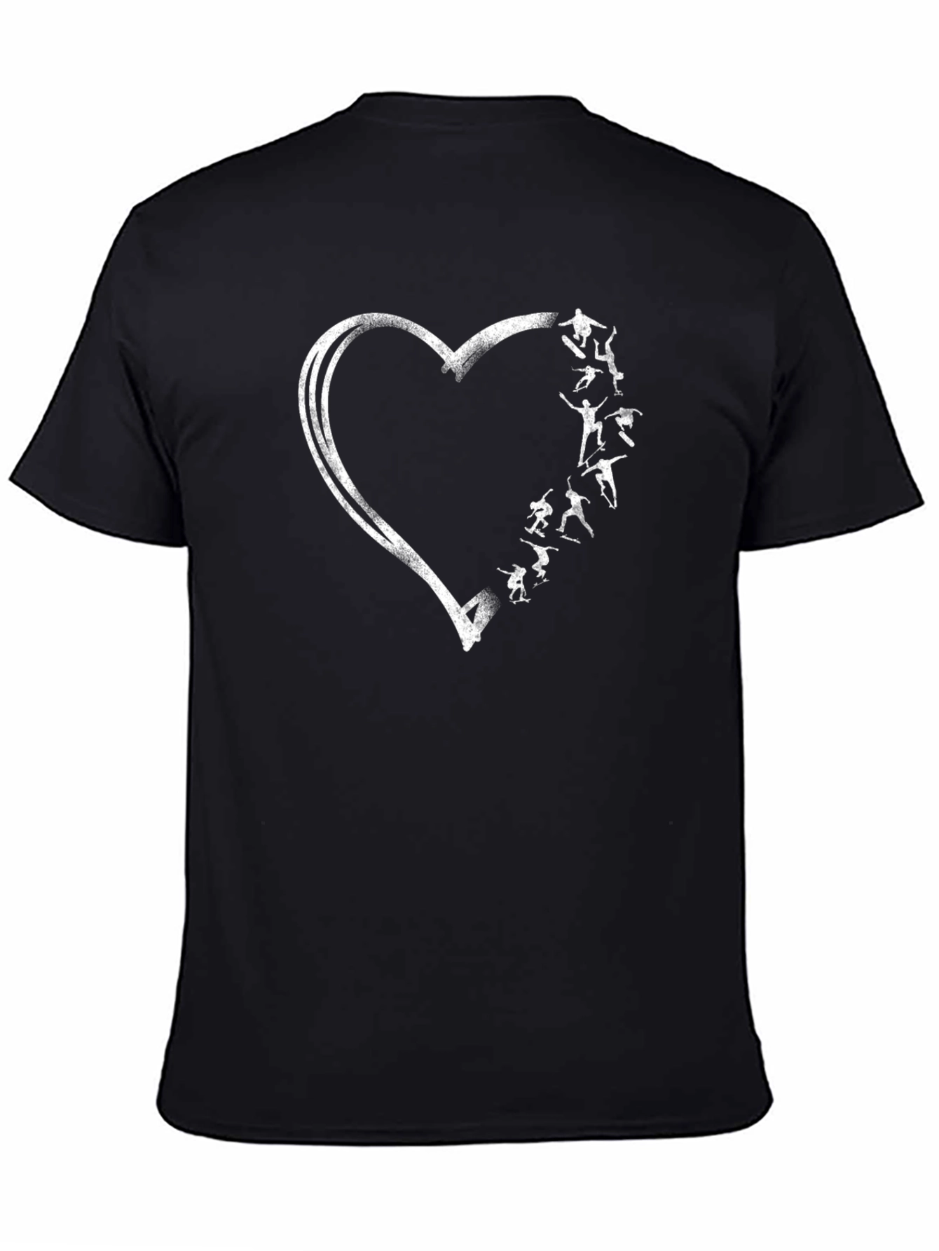 Skateboarder Heart Graphic Tee - Black Cotton Casual T-Shirt