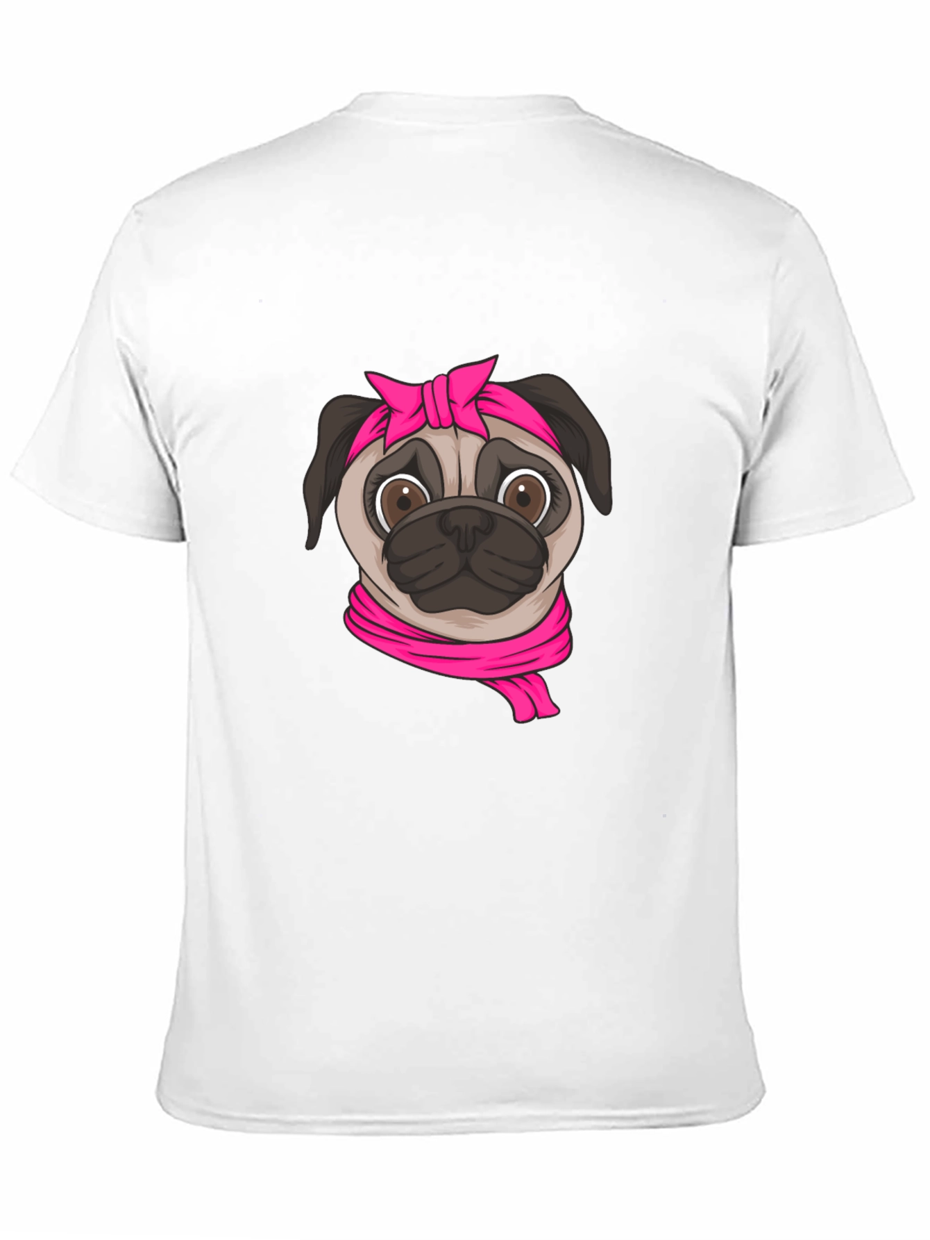 Pug with Pink Bandana Graphic T-Shirt - Black