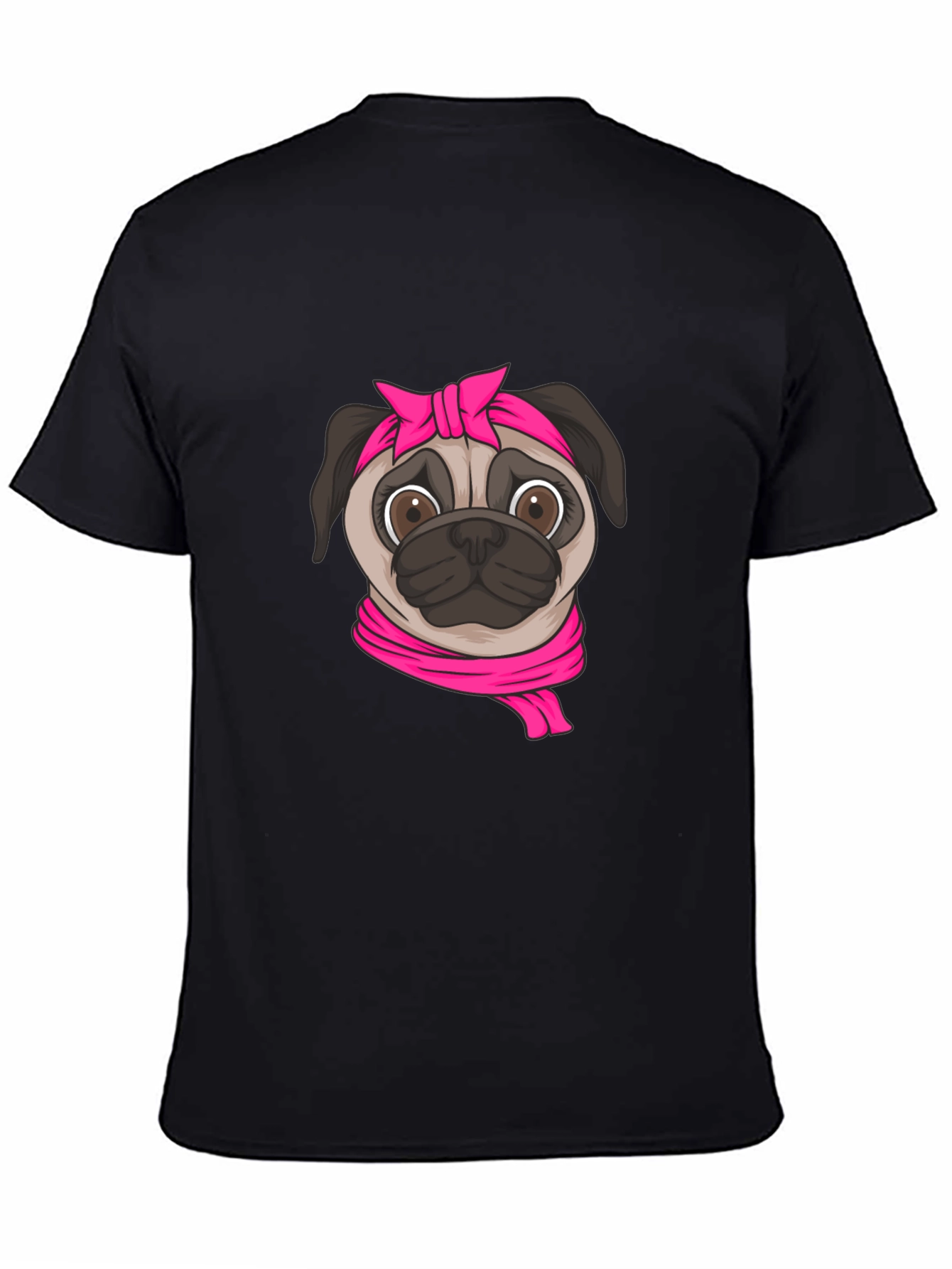 Pug with Pink Bandana Graphic T-Shirt - Black