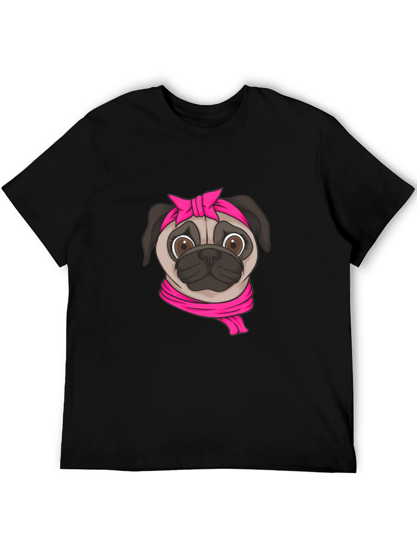 Pug with Pink Bandana Graphic T-Shirt - Black