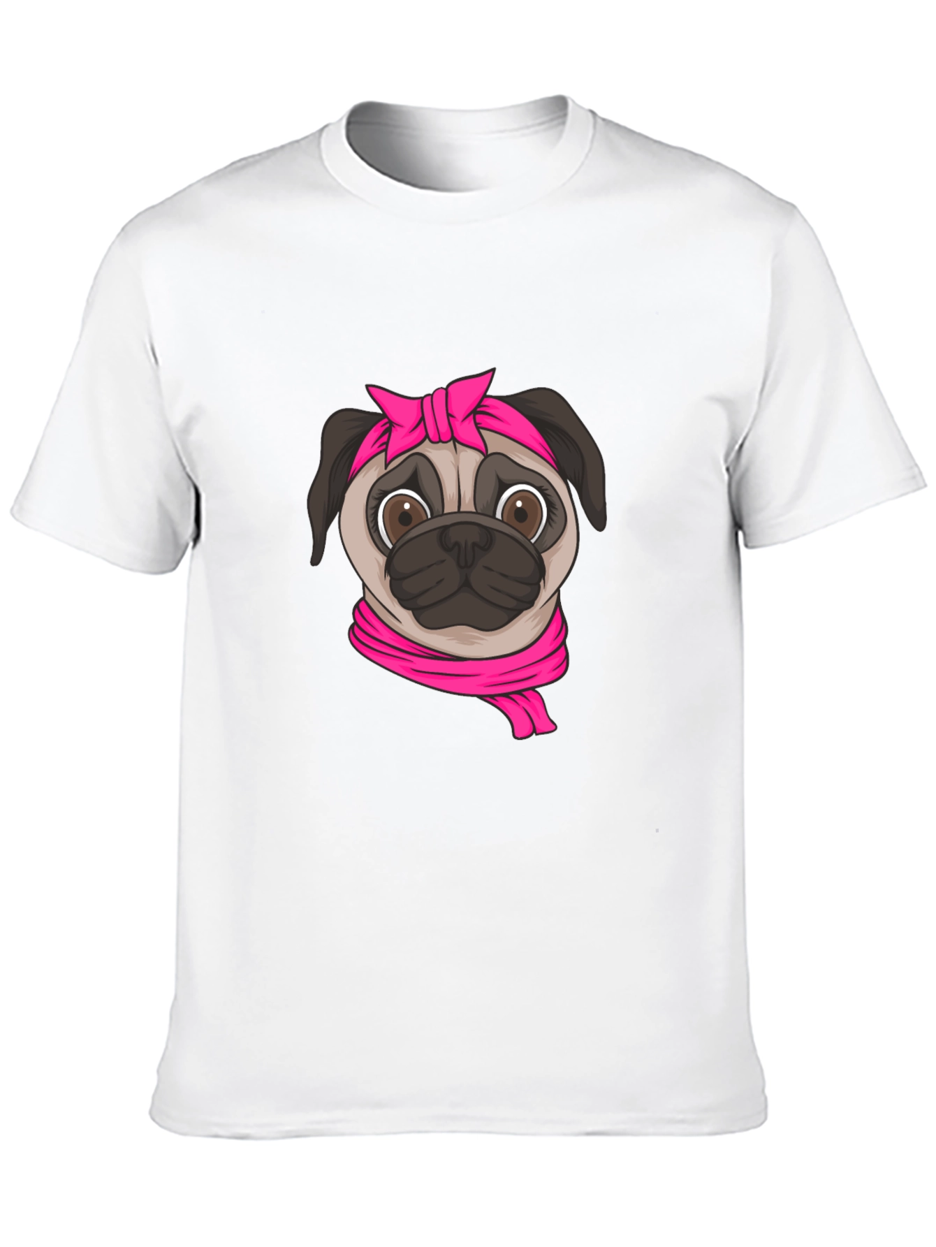 Pug with Pink Bandana Graphic T-Shirt - Black