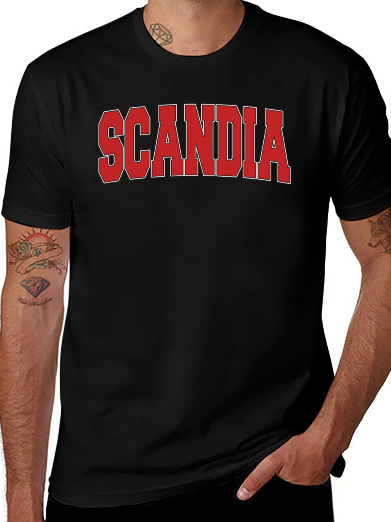 Scandia Graphic Tee - Bold Red Print on Black