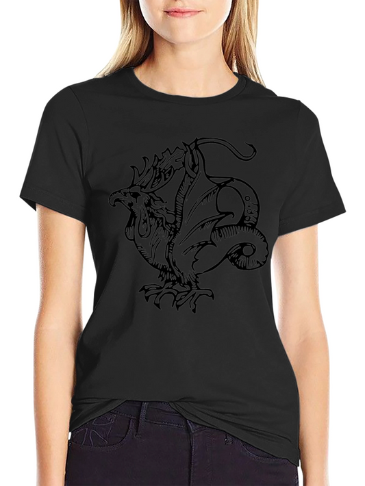 Mythical Rooster Dragon Graphic Tee - Black