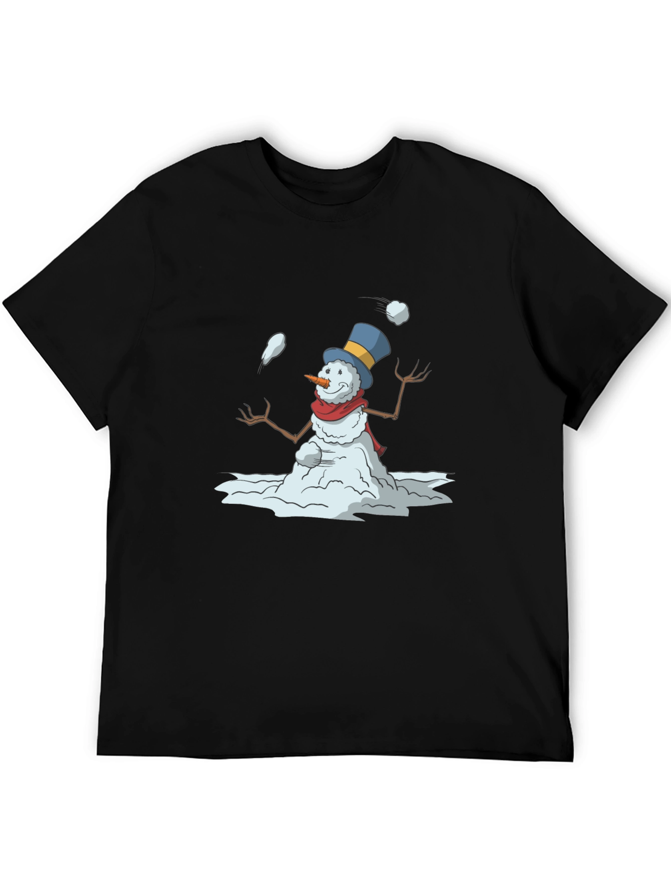 Snowman Juggling Black T-Shirt