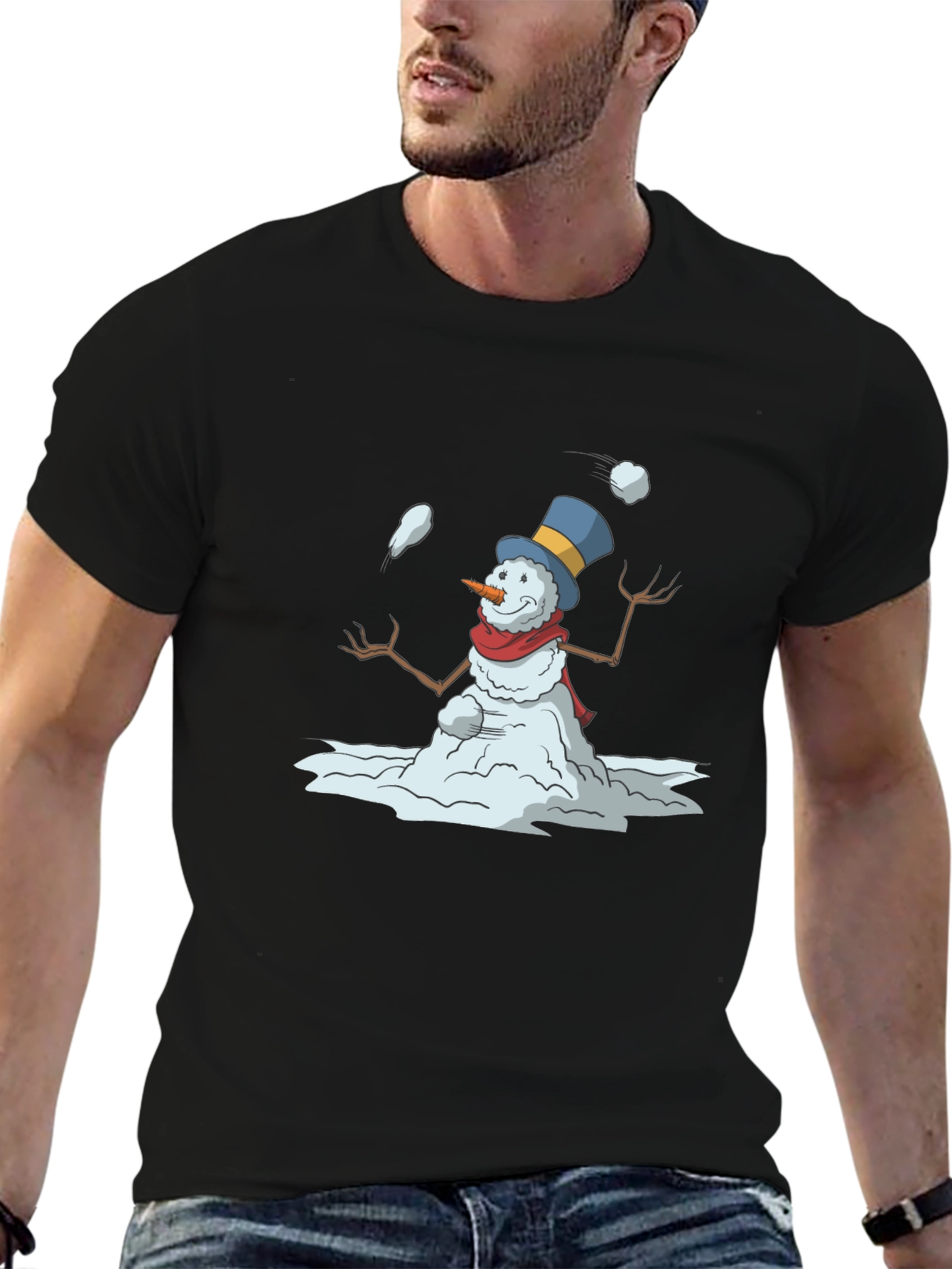 Snowman Juggling Black T-Shirt