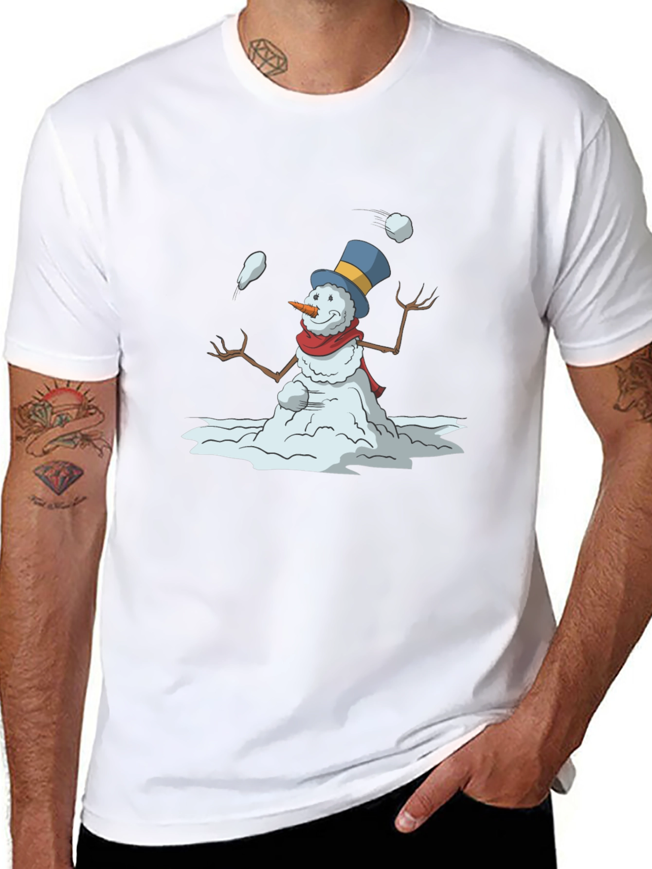 Snowman Juggling Black T-Shirt