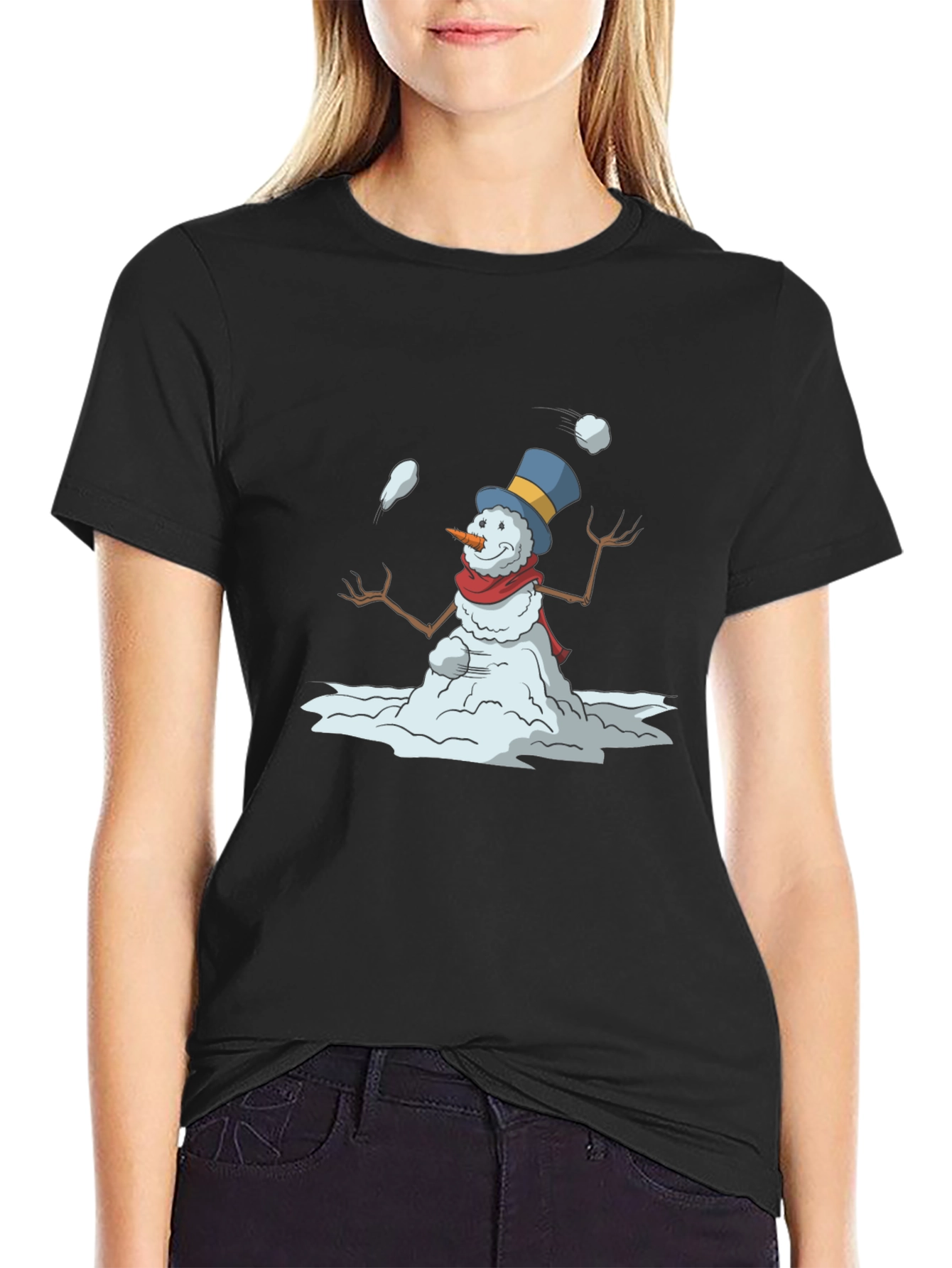 Snowman Juggling Black T-Shirt