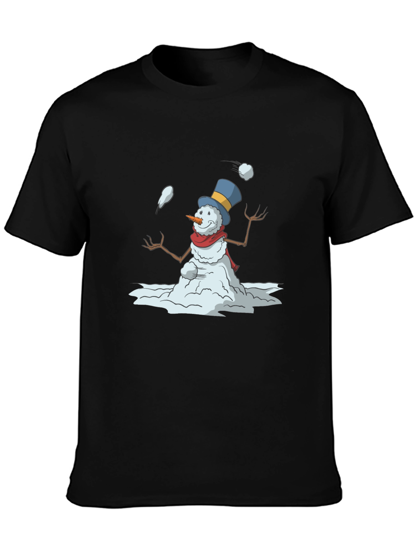 Snowman Juggling Black T-Shirt