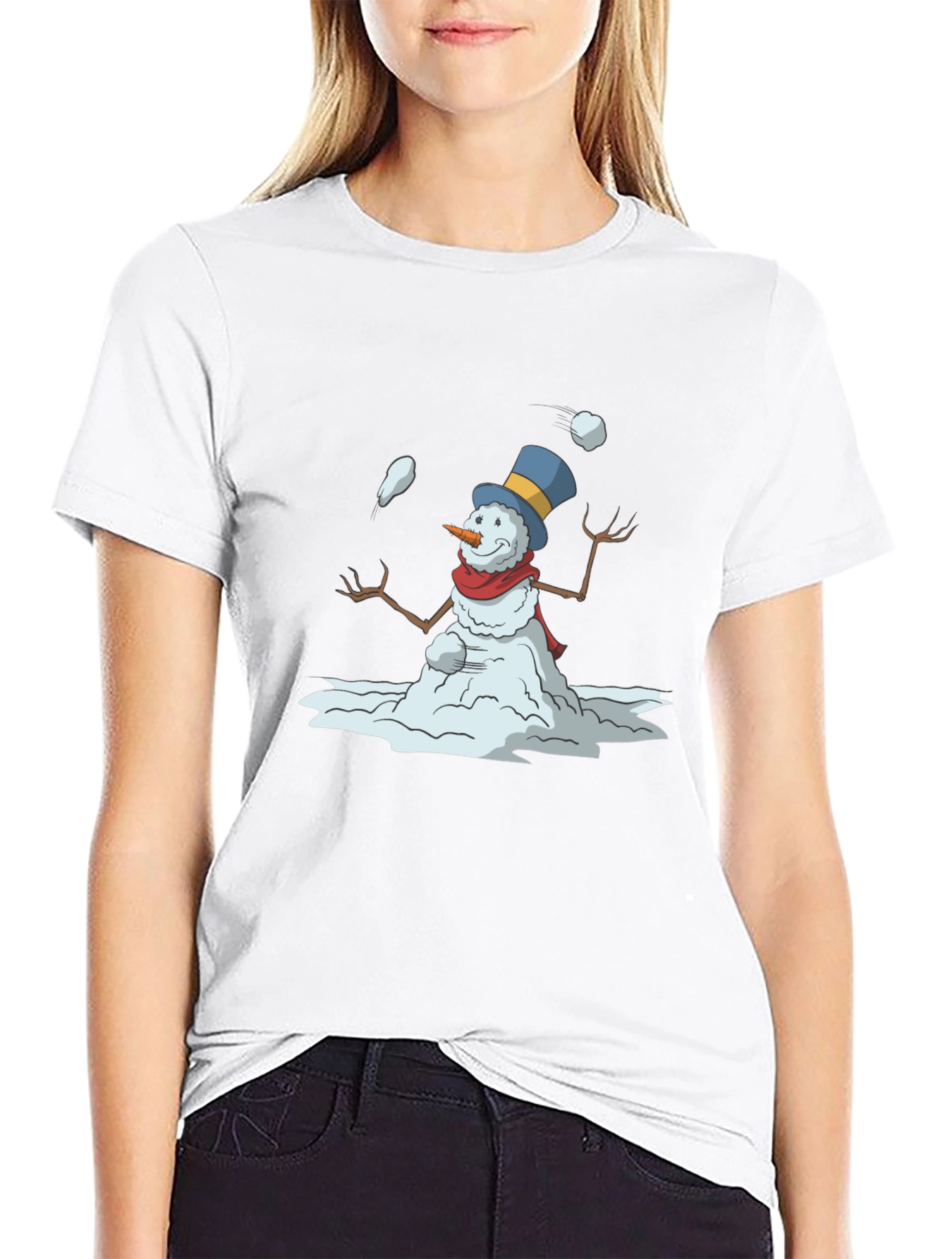 Snowman Juggling Black T-Shirt
