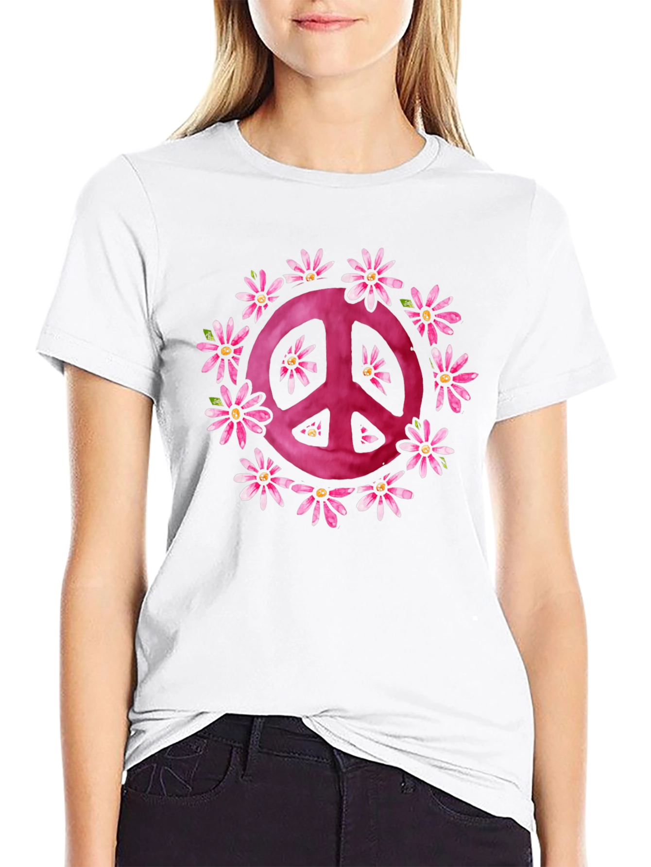 Peace Sign Flower Graphic T-Shirt